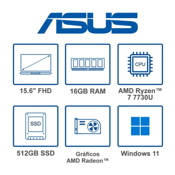 Computador Portátil ASUS Vivobook 15.6" Pulgadas M1502YA - AMD Ryzen 7 - RAM 16GB - Disco SSD 512 GB SSD - Plateado - Imagen 7