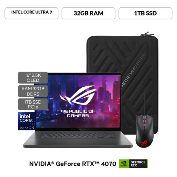 Portátil Gamer ROG Zephyrus G16 | GeForce RTX 4070 | Intel Core Ultra 9 | 32GB de RAM | 1TB SSD de almacenamiento Windows 11 | 16 pulgadas |